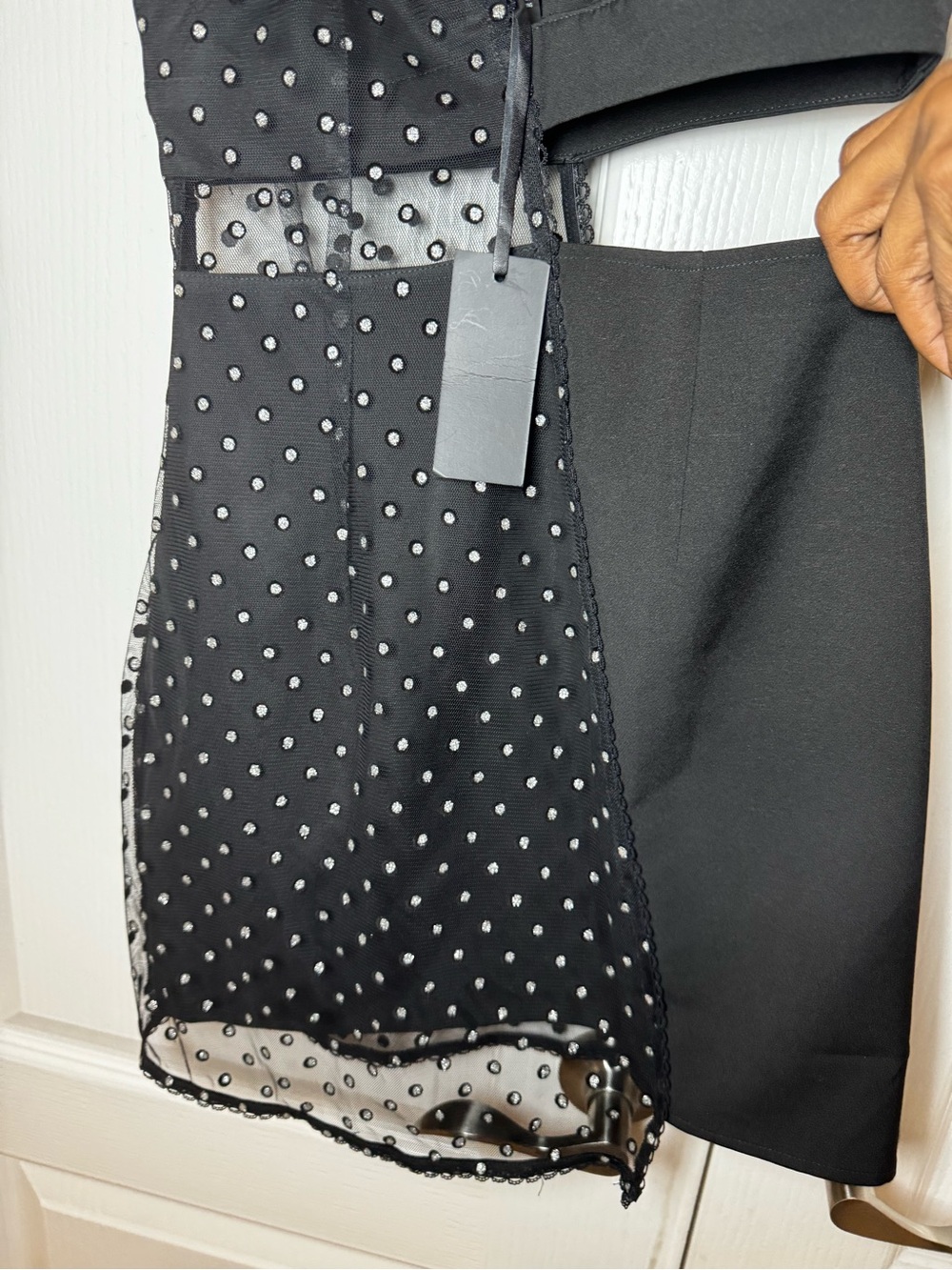 Hours Laeticia Mini Dress Black Silver Glitter Polka Dot Cutout Mesh Size XS - Picture 4 of 7